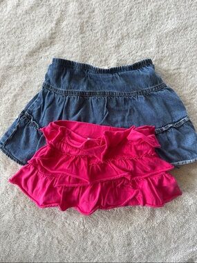 Girls Denim Layered Skort and Pink Ruffle Skort